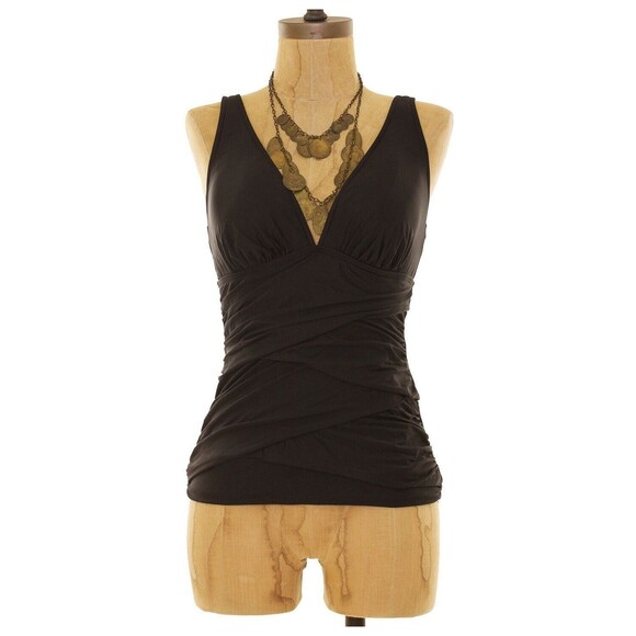 Eco Swim Other - Eco Swim By Aqua Tankini Top Size 8 Spliced Ruched Shirred Black NEW B59